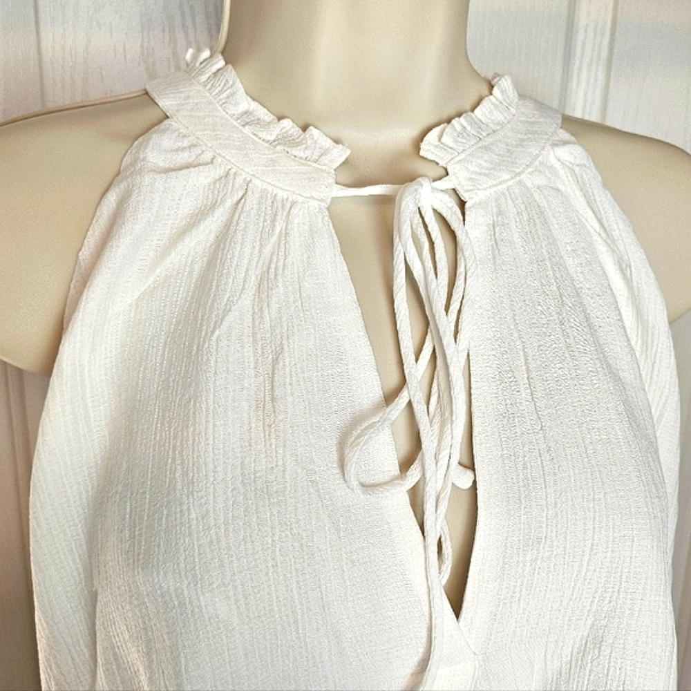 Lulu's Delightfully Poised White Sleeveless Tie-Neck Tank Top, M - Picture 4 of 12